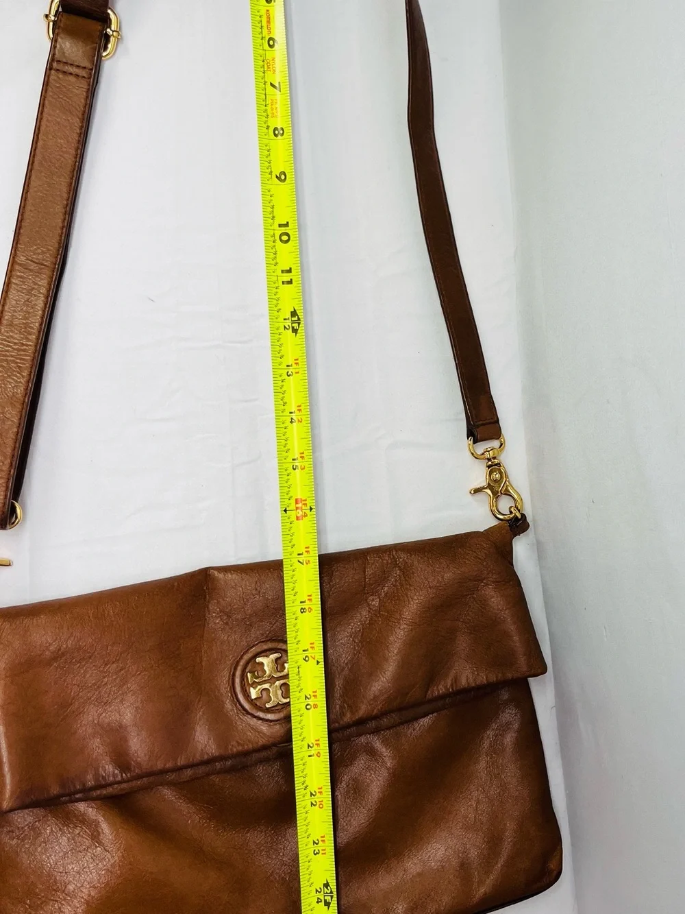 Tory Burch Caramel Brown Leather Shoulder Bag with Gold Logo